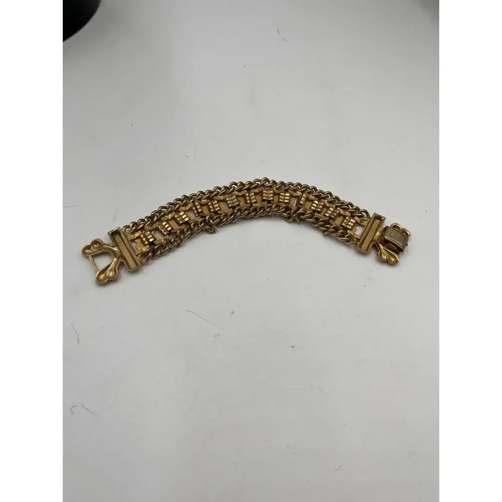 Vintage Gold Tone Red Blue Yellow‎ Enamel Five Family Crest Shield Bracelet